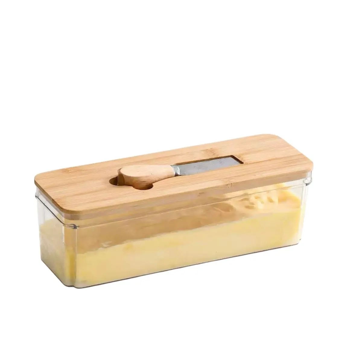 Transparent Plastic Butter Box With Wooden Lid - JC-323