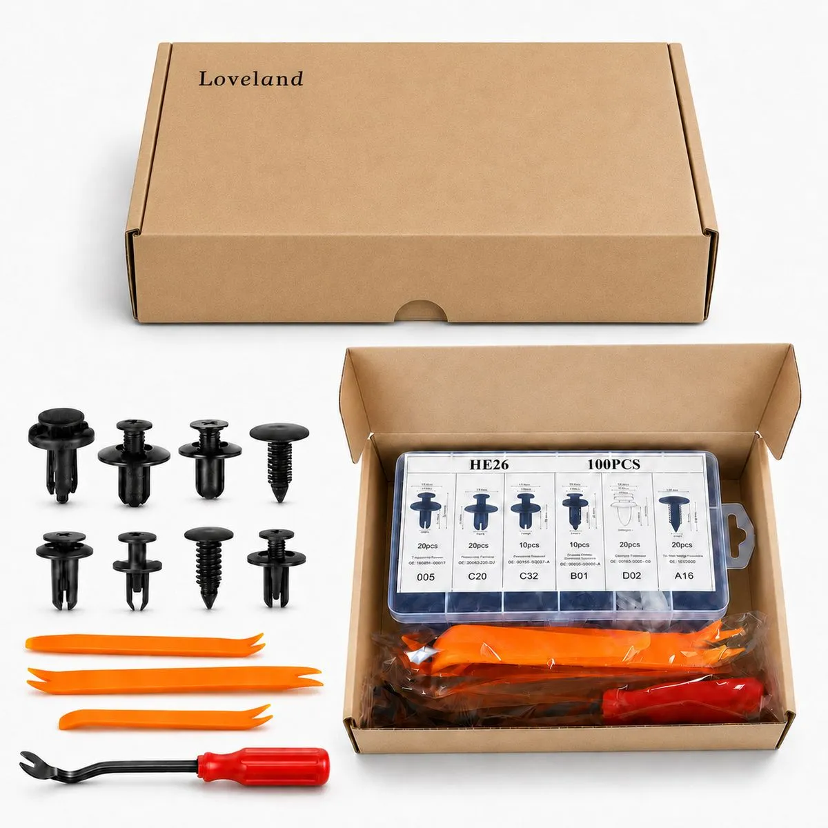 Loveland 105 Piece Car Bumper Door Trim Clip Set with Screwdriver Tool