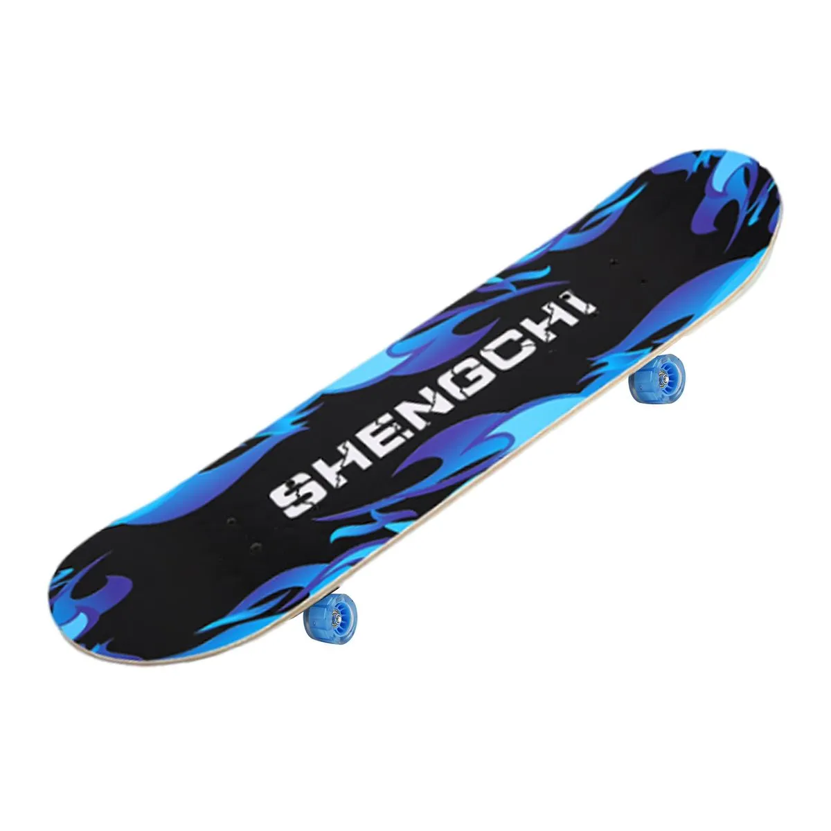 Design Skateboard Solid Durable Beginners Skateboard With Thick Wheels - Blue Flame