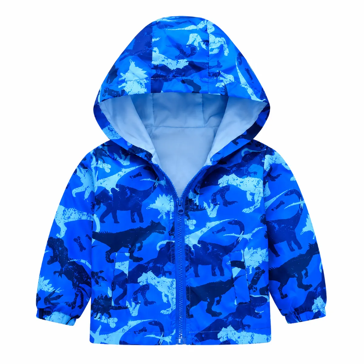 Lightweight Waterproof Windbreaker Jacket Blue Dinosaurs