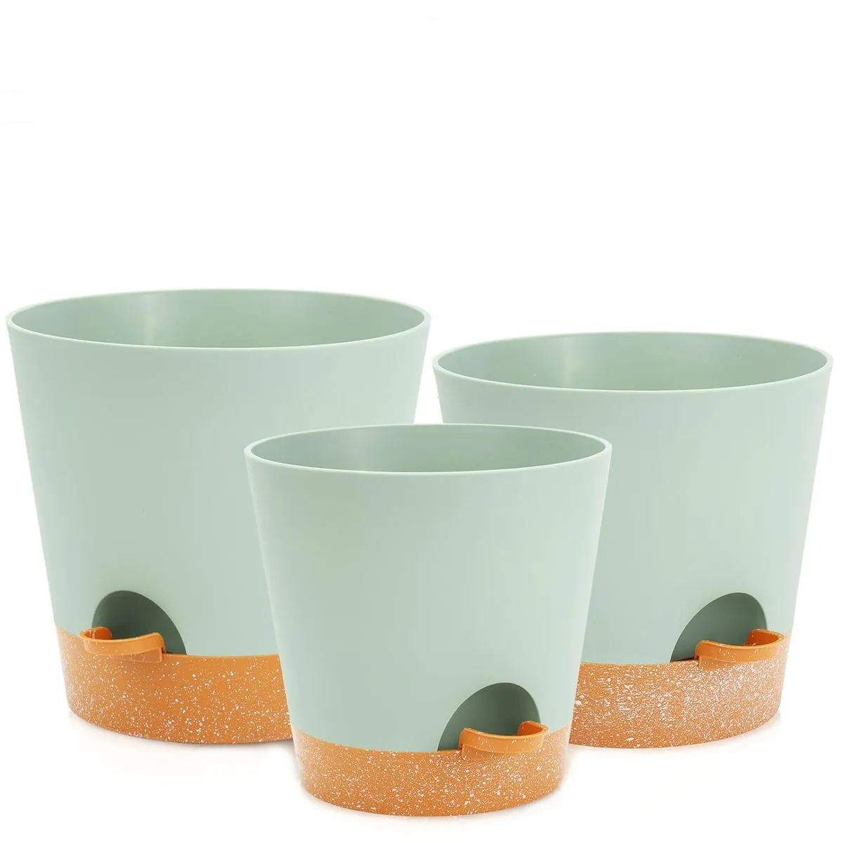 3PCS Self-Watering Planters with Removable Drainage Tray - 25cm, 23cm, 20cm - Duck Egg & Terracotta