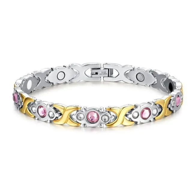 Detachable Magnetic Stainless Steel Female Bracelet - Gold & Silver + Pink