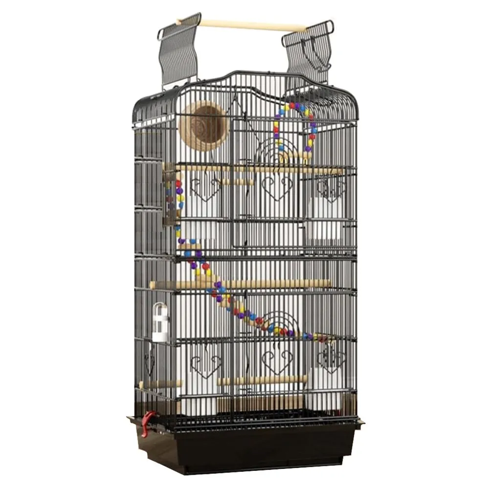 Pet All in 1 Open Top Iron Mesh Bird Cage with Interactive Toys (93cm) - Black