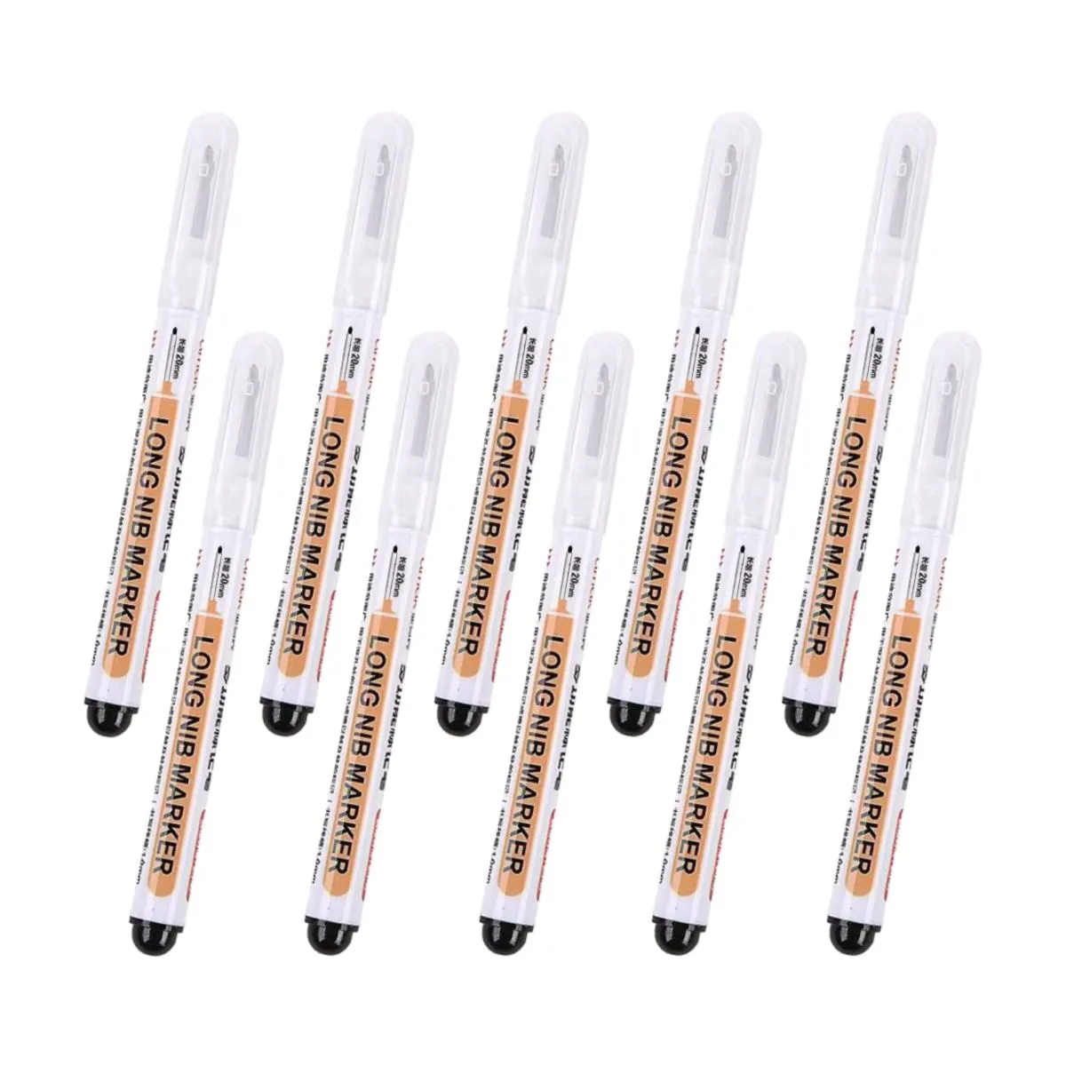 10 Pcs Long Head Deep Hole Marker Pens, 20mm Long Nib Marker - Black