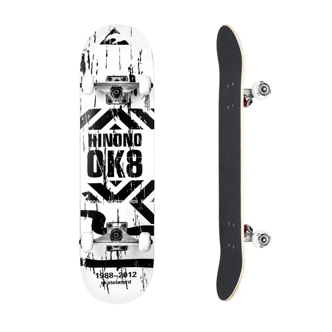 Arfast - Street Skateboard with 7-Layer Maple Deck & Grip Surface - Black & White