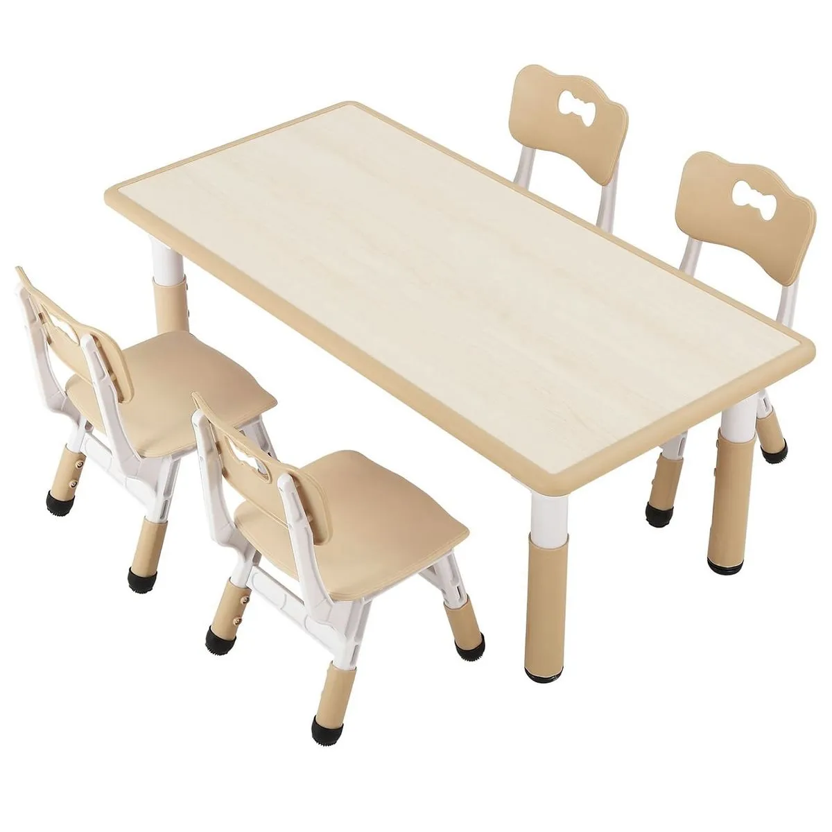 Kids Table & 4 Chairs Set - Height Adjustable Toddler Table for Ages 3-8