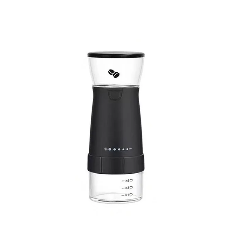 USB Rechargeable Electric Coffee Grinder Portable Adjustable Home Bean Mill - Black