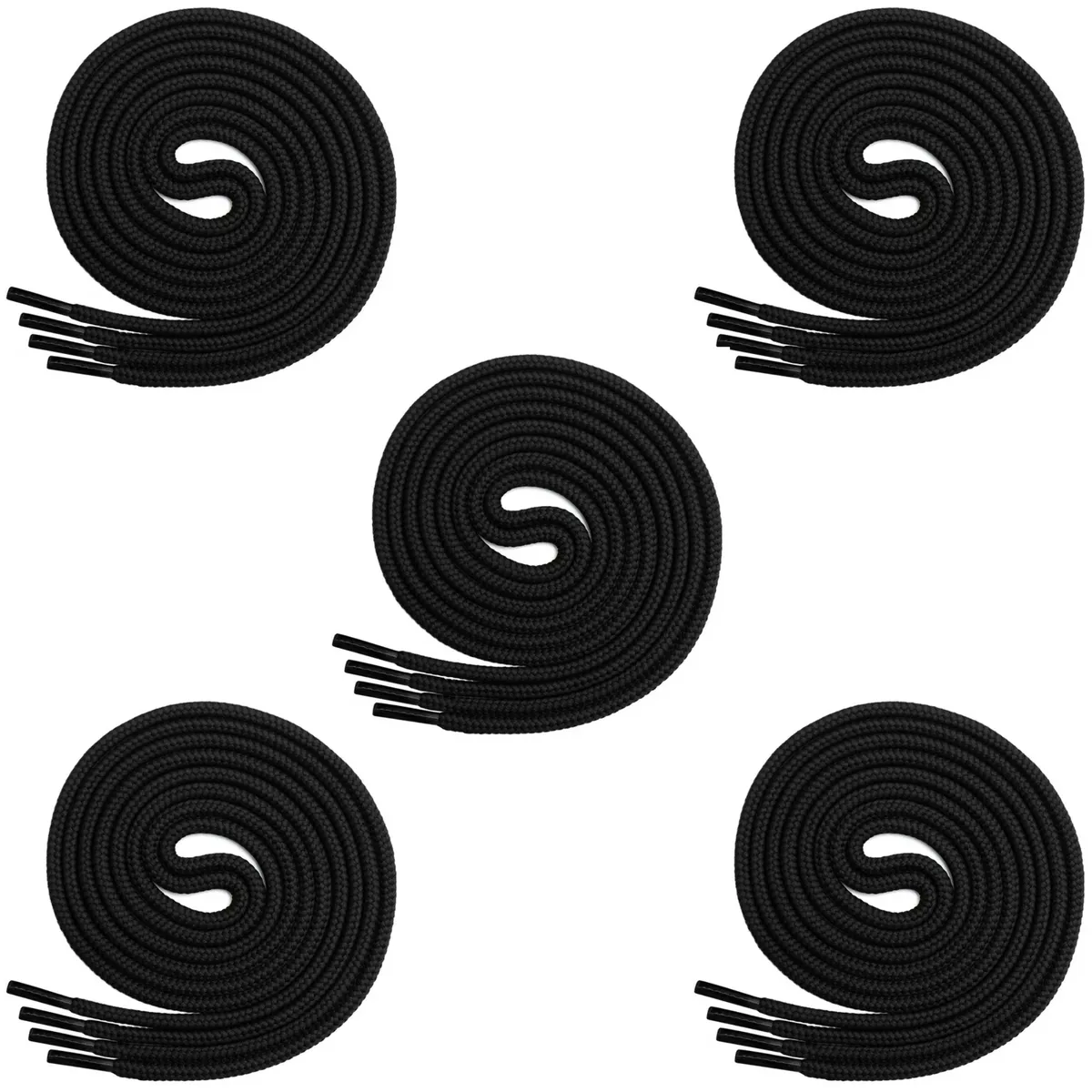 Round Shoe Laces - Premium Plain Unisex Bulk Replacement Lace 115cm - 5 Pairs - Black