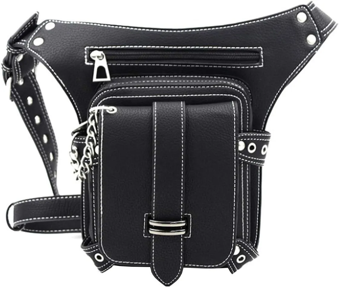 Fanny Pack Hip/Thigh Pouch Shoulder Bag Black (Black Chain)