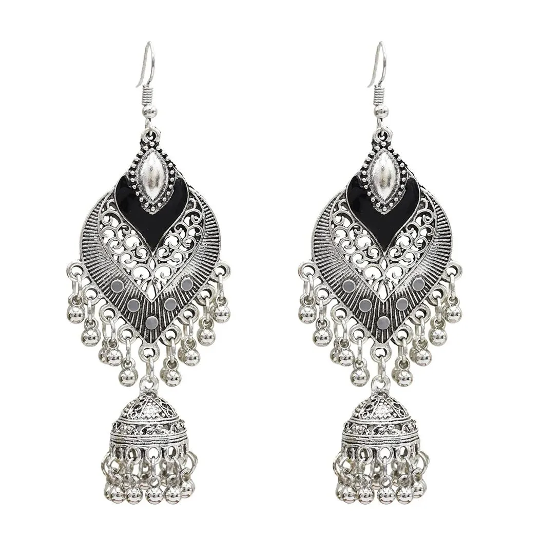 jhumka Earrings Stud Earrings Women Jewellery Jewelry Ethnic Vintage Boho - Black, Silver