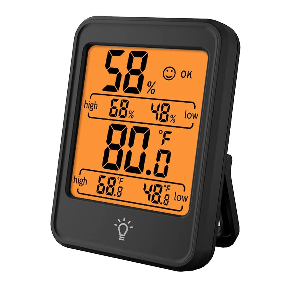 Indoor Temperature & Humidity Gauge Monitor with Large LCD Display - Black