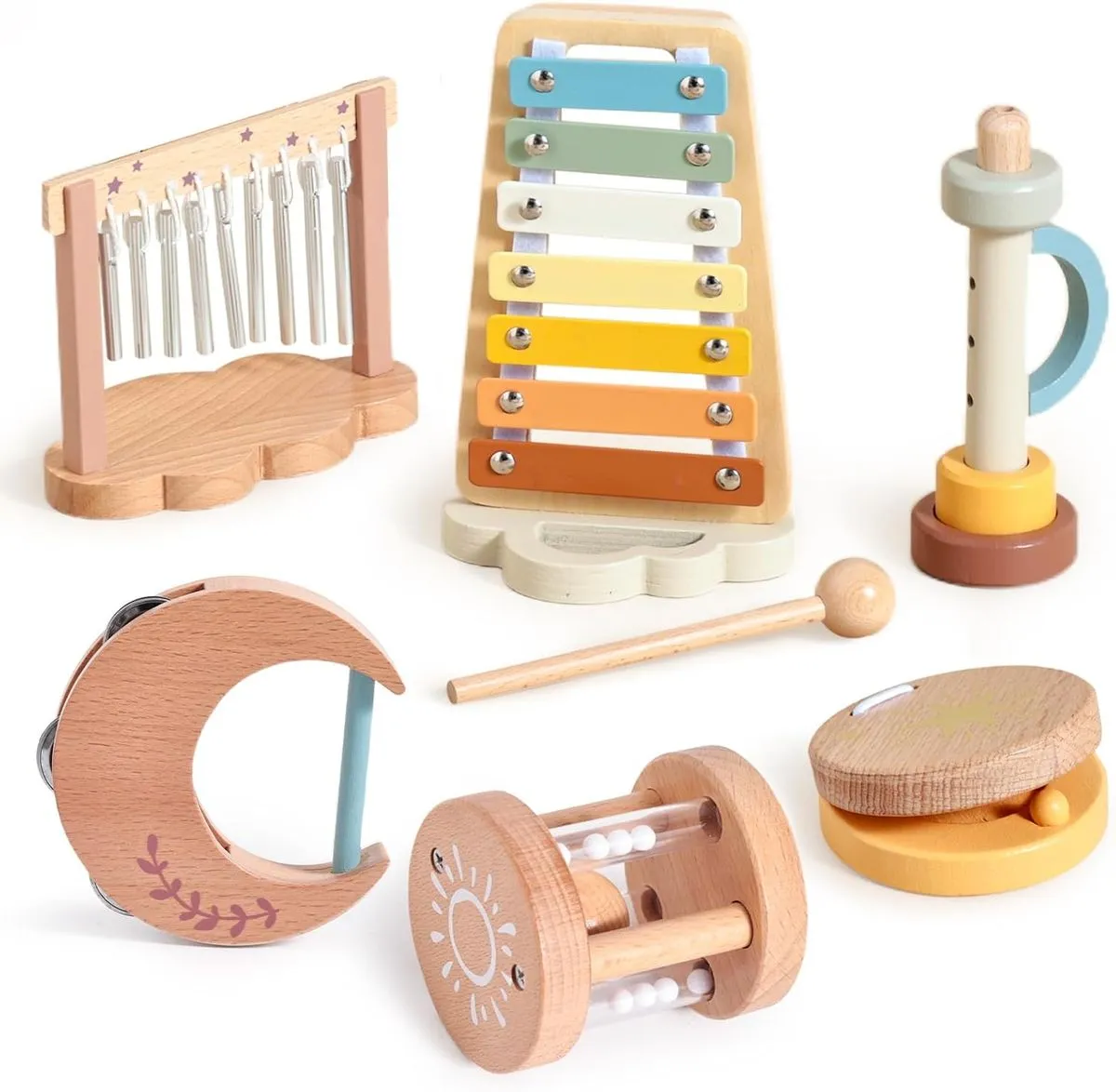 Baby Musical Instruments - Montessori Wooden Musical Toys for Toddlers - 6 Piece