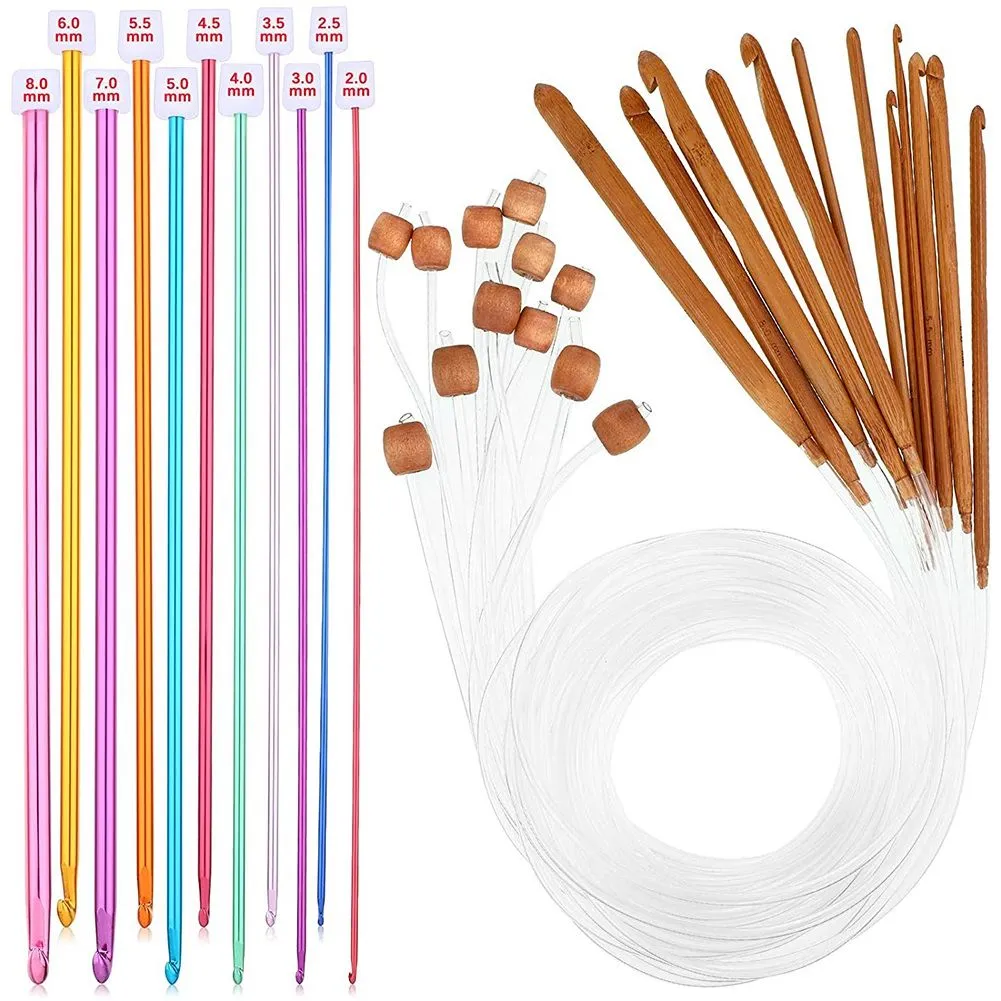 23 Pieces Crochet Hooks Set 3-10 Mm Cable Bamboo Knitting Needle