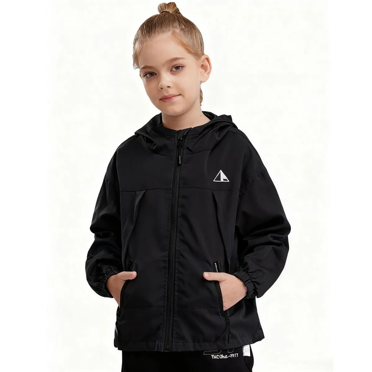 Kids Hooded Jacket Coat Long Sleeve Waterproof Jacket Outerwear Black zip