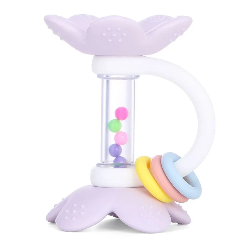 Silicone Flower Rattle Teether - Baby Teething Toy - Purple