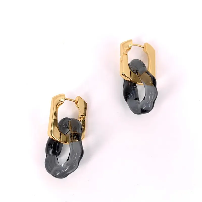 Vintage Glass Earrings Retro Designer Luxury Women's Ear Clips - Elegant Gray