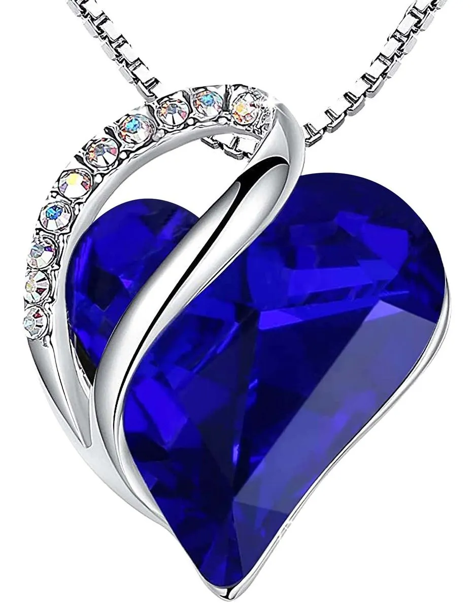 Infinity Love Birthstone Heart Crystal Pendant Necklaces for Women - Blue