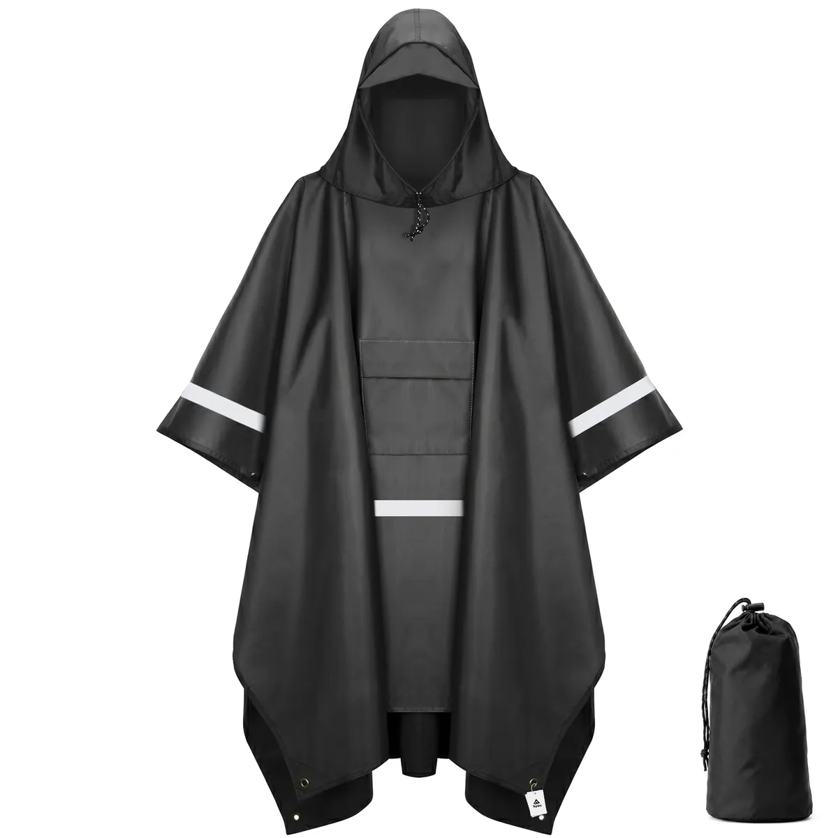 Topika - Rain Coat Poncho, Rain Jacket, Mens Rains Coats, Reflective Black