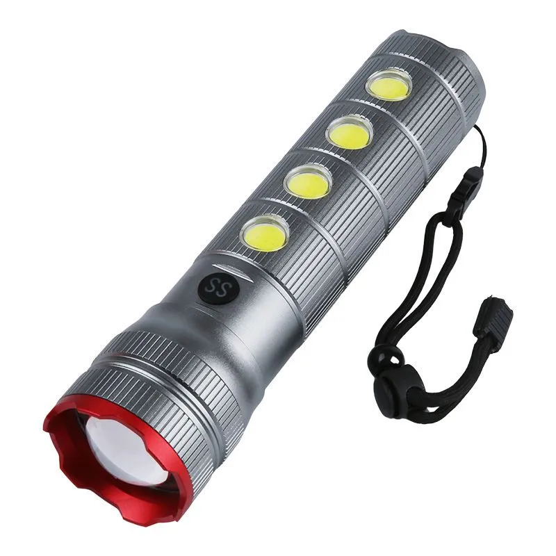 Rechargeable LED Flashlight with Side Light, Zoomable Outdoor Torch