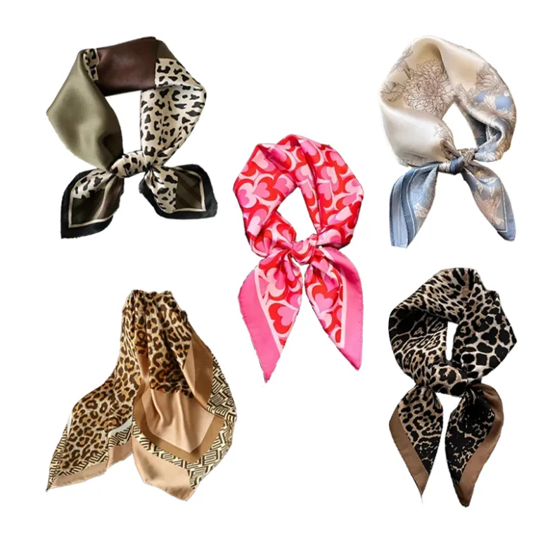 70CM Fashion Versatile Silk Scarf, Elegant Imitation Silk Square Scarf 5PCS
