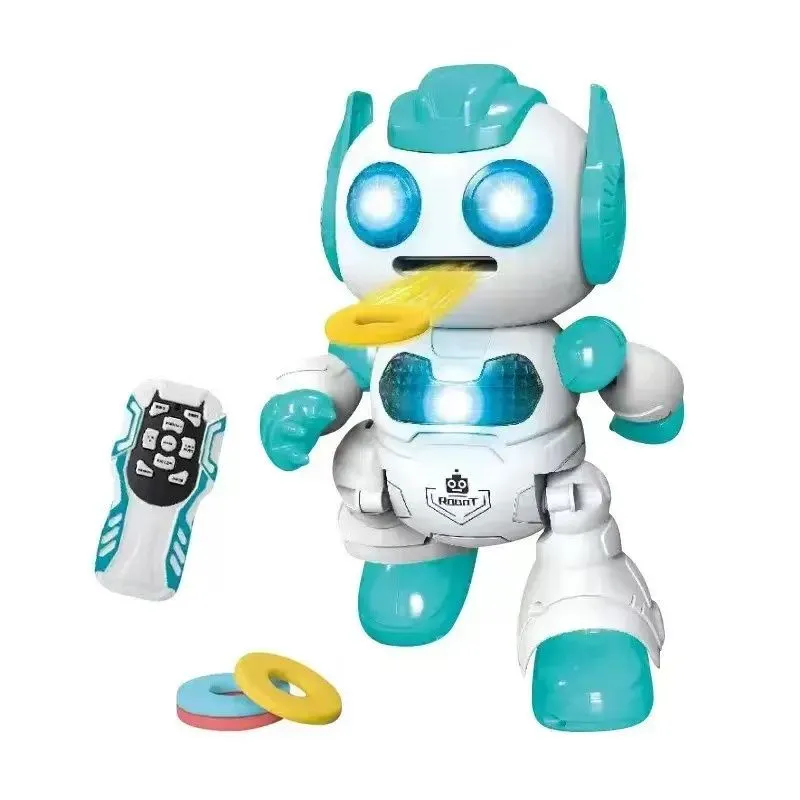 RC Robot Toy: Shoots Discs, Dances, Plays Music & Lights for Kids - Blue