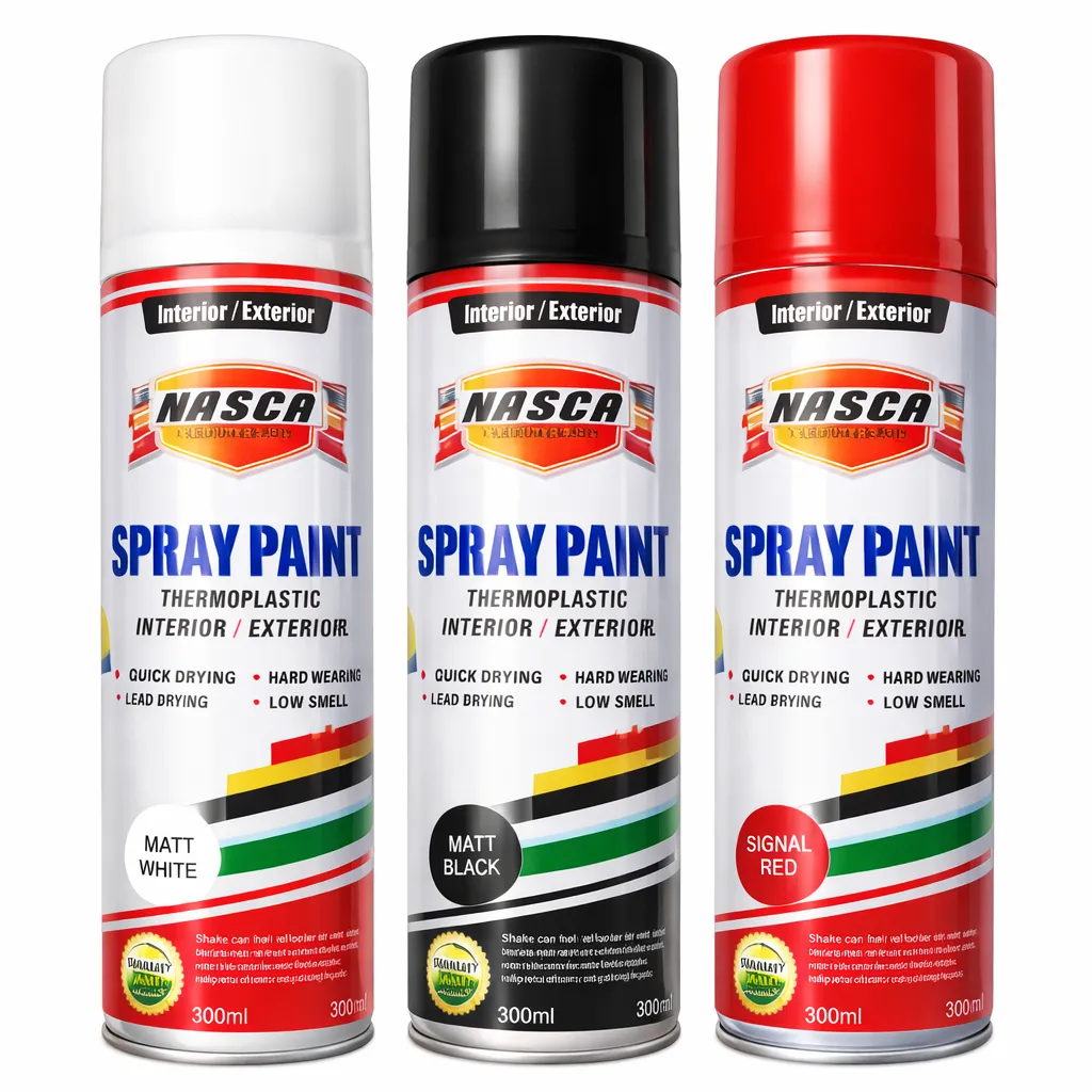 NASCA Thermoplastic Spray Paint 3 Pack 300ml Each- Matt Black, White & Red