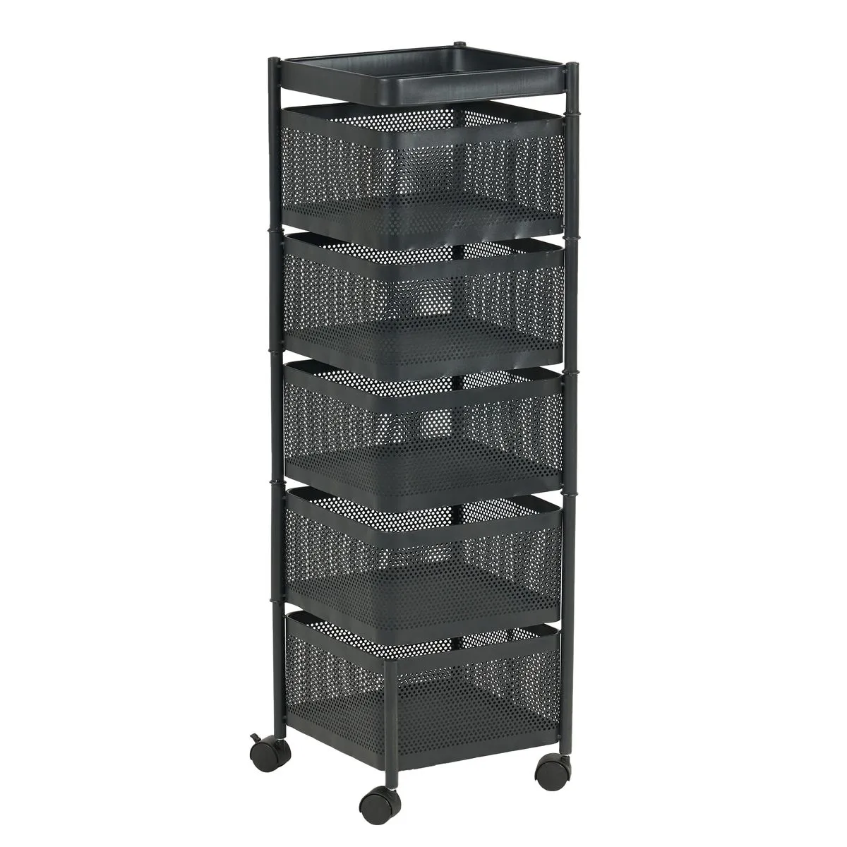 Rolling Storage Rack Multifunction Organizer Fruit Basket Trolley Cart - Black