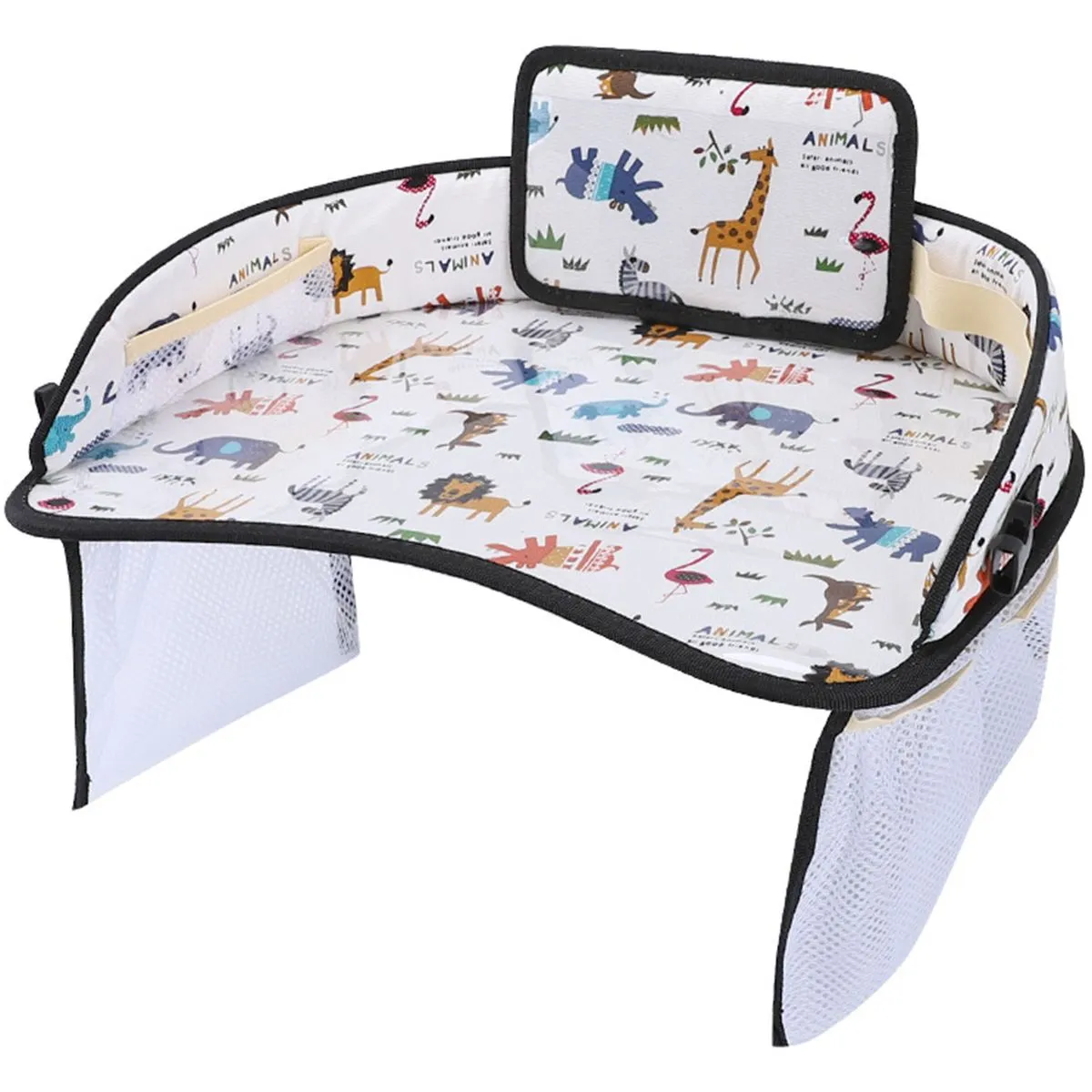 Kids Travel Tray Car Seat Play Tray Toddler Lap Desk with Storage Pockets - Beige