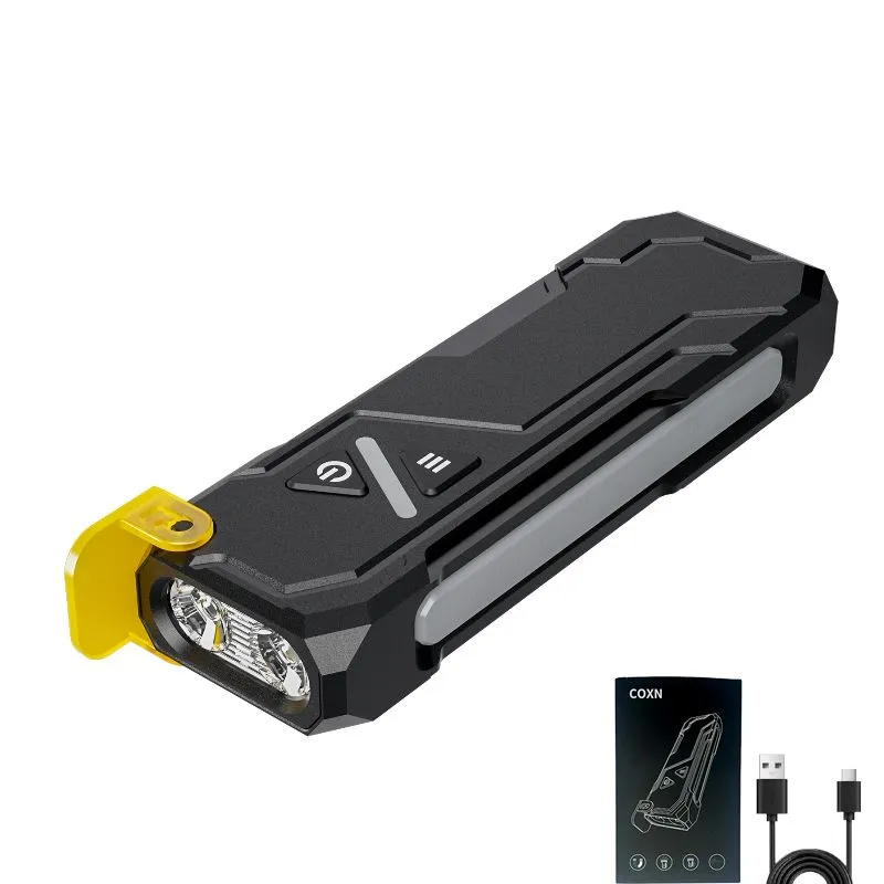 EDC Rechargeable Flashlight 1000 Lumens White LED/UV/RGB Ambient on Pocket - Black