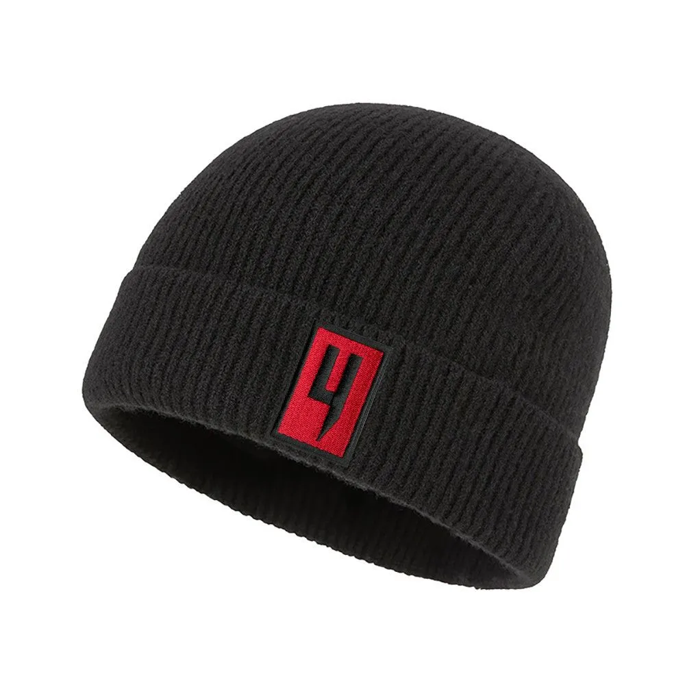 Unisex Embroidery Beanie for Men and Women Knit Hat Winter Beanies - Black Red
