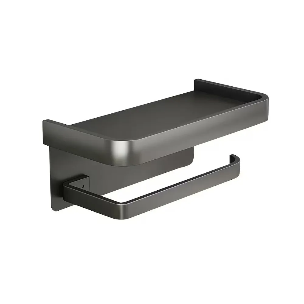 Wall Mounted Toilet Roll Holder with Shelf - Aluminium (Gunmetal Grey)