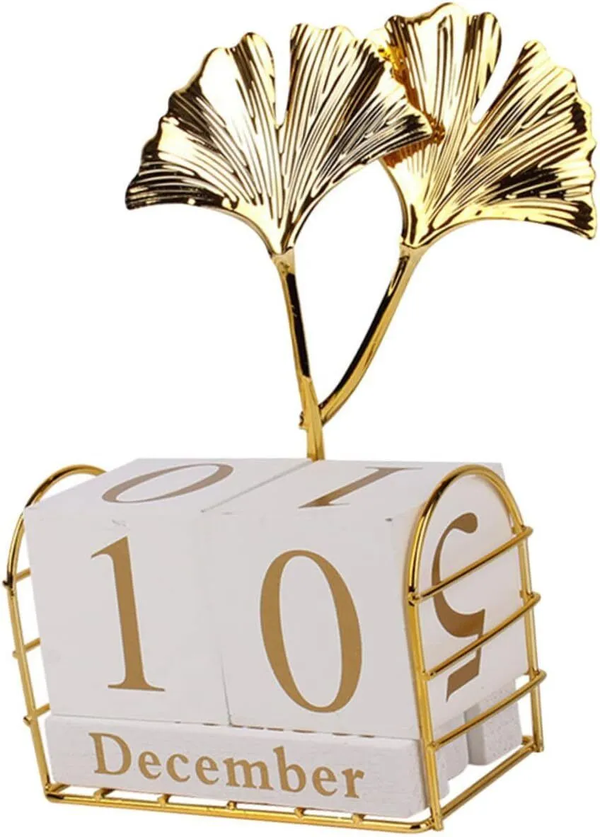 Rustic Perpetual Desk Calendar Ginkgo Leaf Home Office Decor