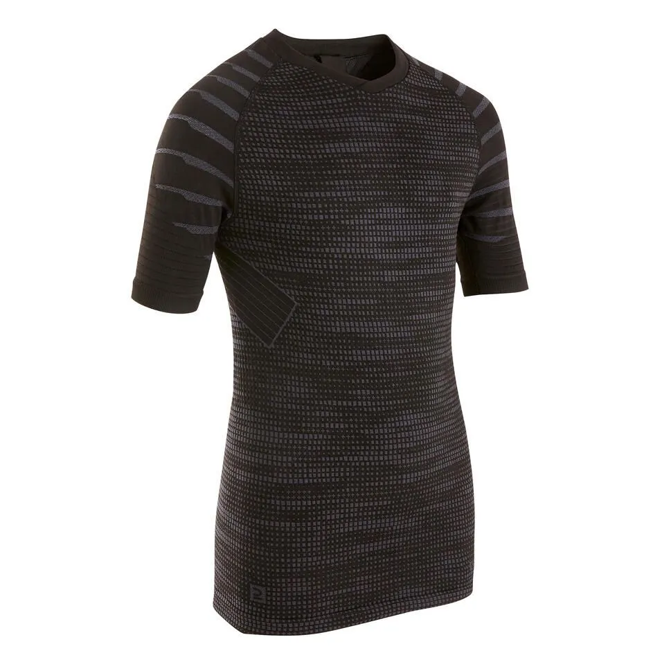 Kipsta Kids' Short-Sleeved Thermal Base Layer Top Keepdry 500 - Black