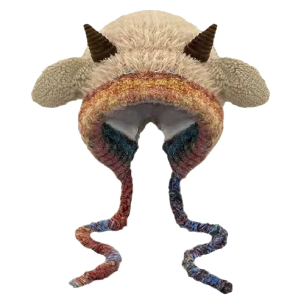 Fashion Fleece-Lined Sheep Ear Winter Hat With Adjustable Drawstring - 59cm - Brown