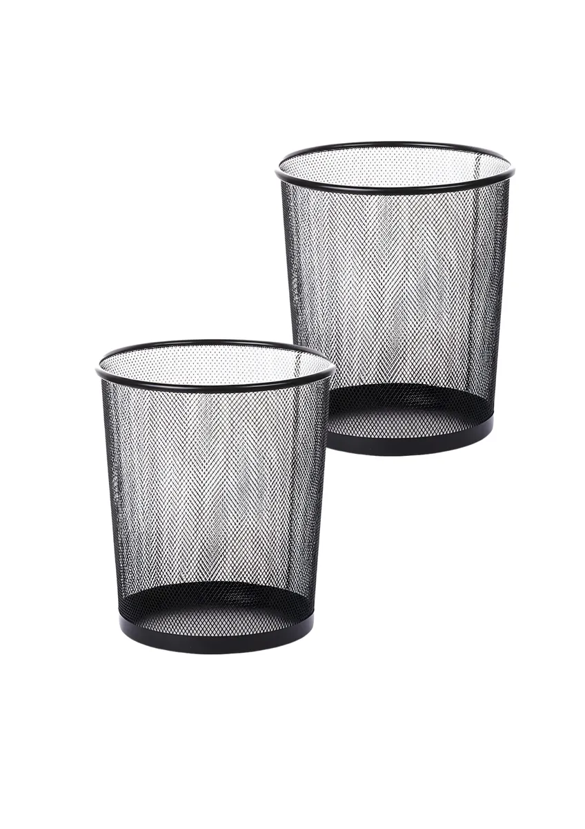 2 Pack Small Black Mesh Waste Bins for Office and Home Use