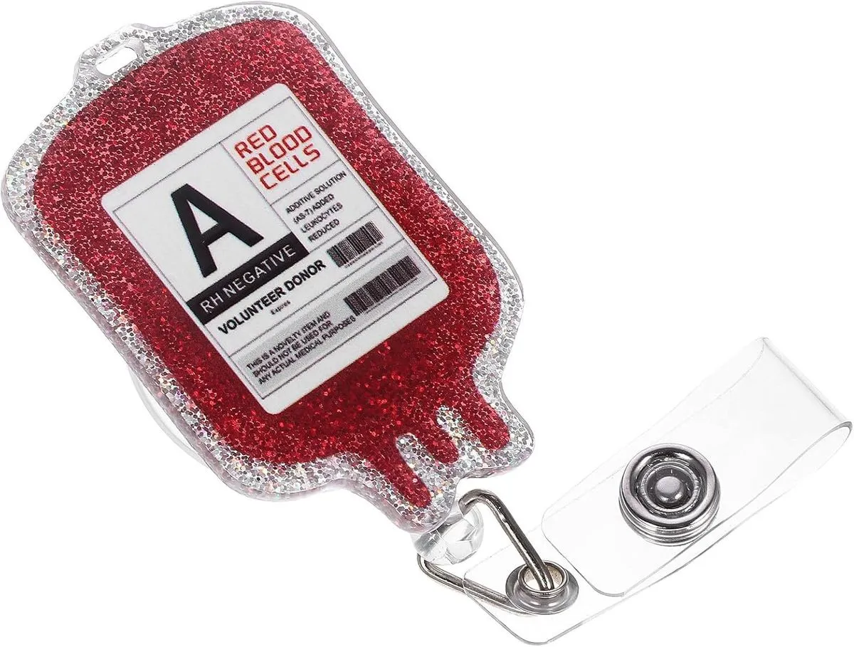 Retractable Badge Holder with Acrylic Glitter Red Id Tag Clip, Portable