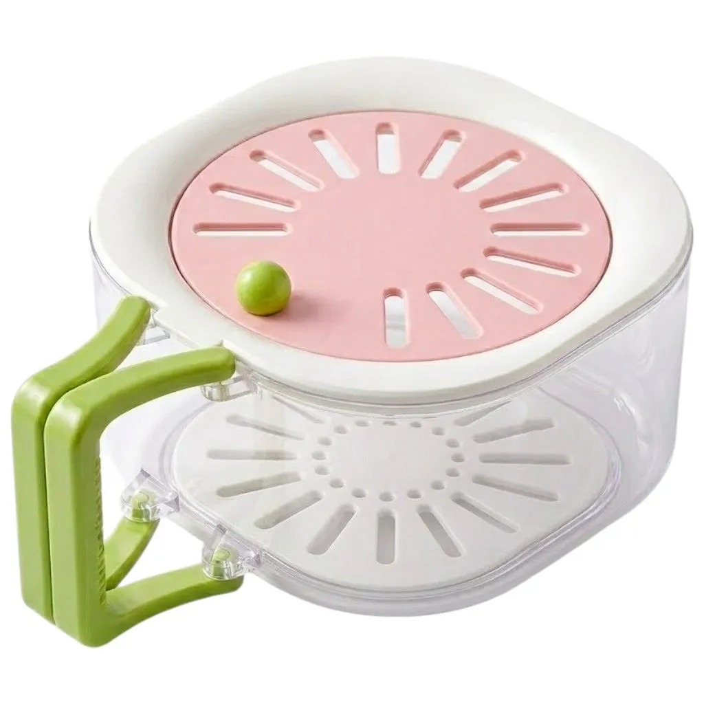 4 Piece - Multi-Function Drain and Wash Food Storage Container With Handle - Pink, Green