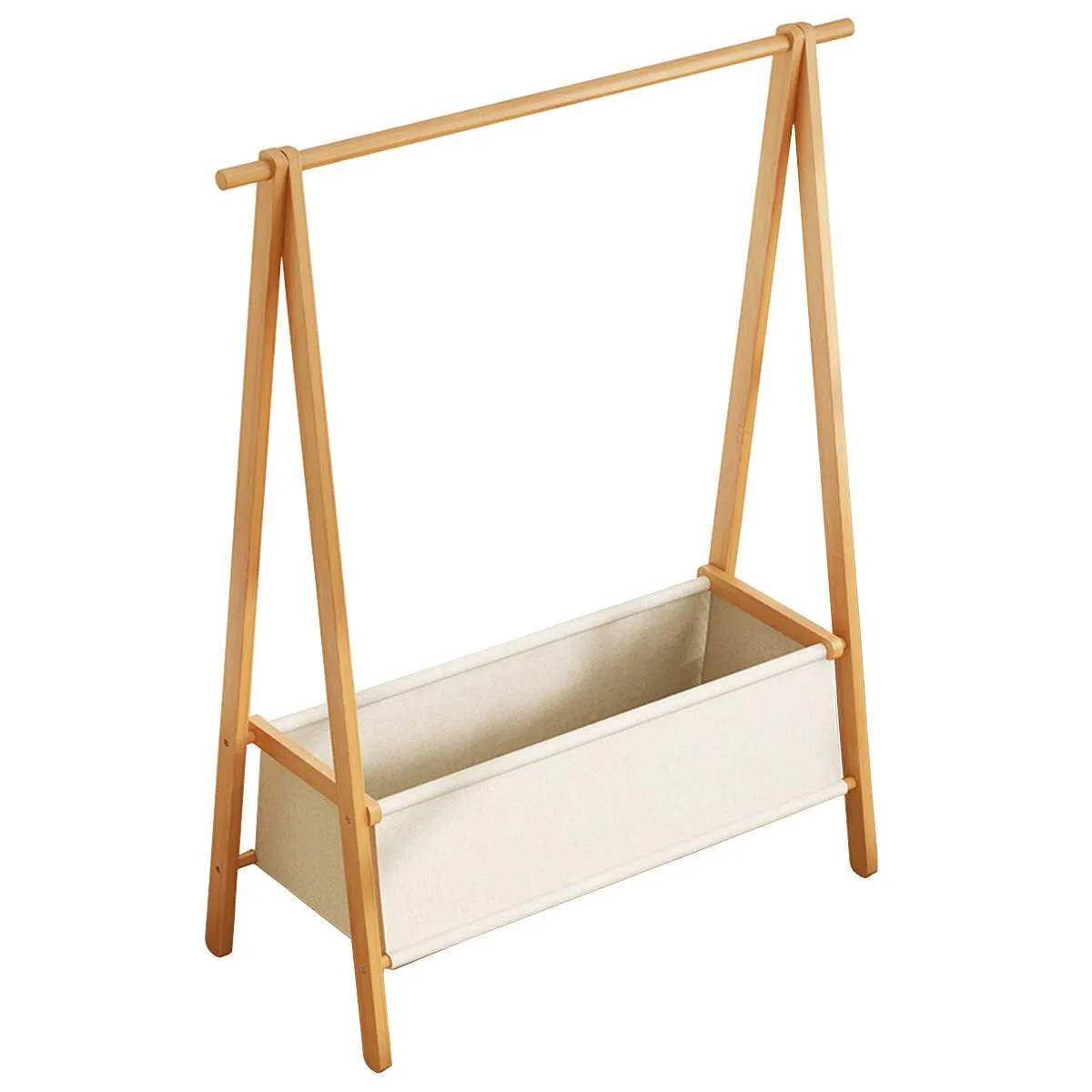 Bamboo Foldable Floor Standing Coat Rack Organizer with Storage Box - Yellow