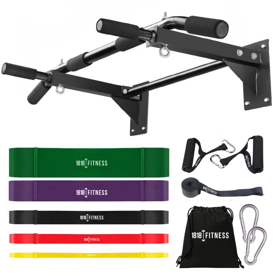Pull Up Bar V2 - with Resistance Bands Pack - 1818 Fitness - Black