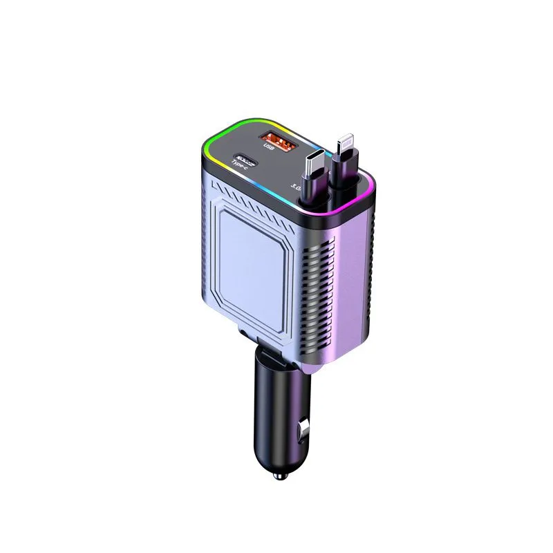 120W Ultra-Fast Car Charger with 2 Retractable Cables