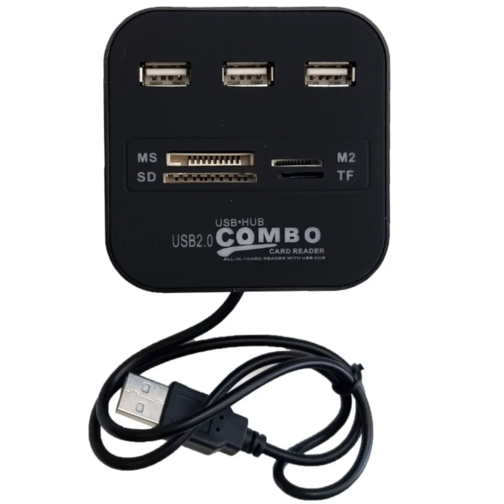 USB 2.0 Combo Micro SD Card Reader with 3 Port USB Hub - Black