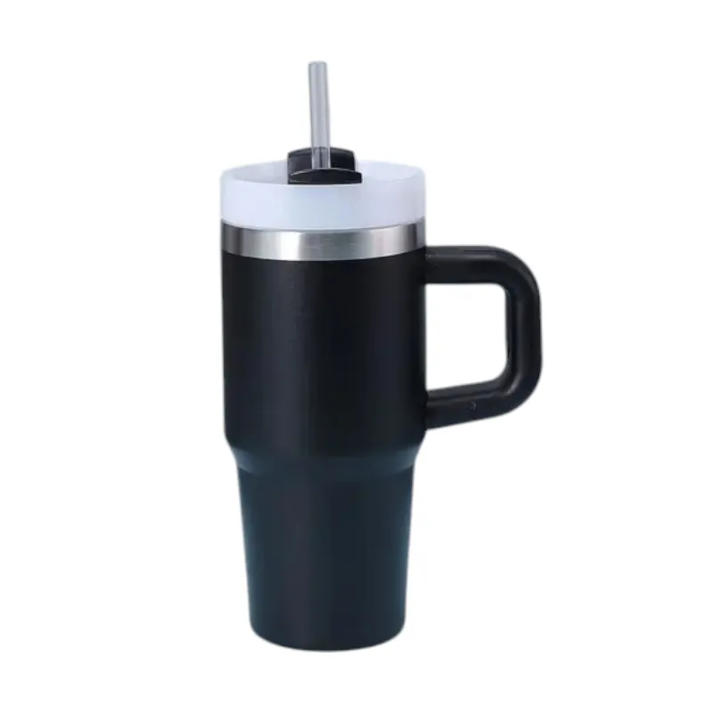 Kid's 400ml Insulated Water Bottle with Handle and Straw - Black