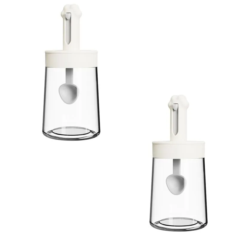 Retractable Spice Jar With Spoon Lid Seasoning Container - AB-20 - Set of 2 - Cream