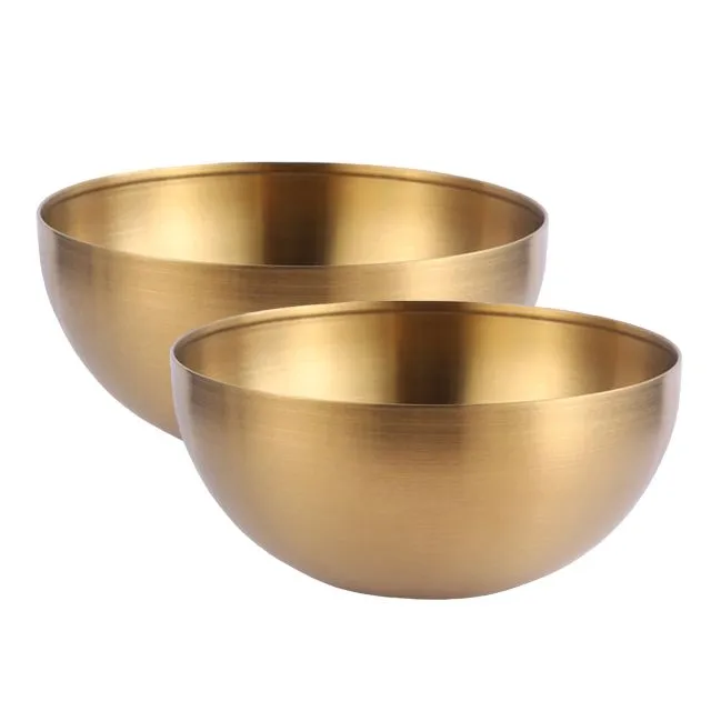 Stainless Steel Elegant Salad/Soup/Ramen Serving Bowls - 20cm - 2-Piece - Gold