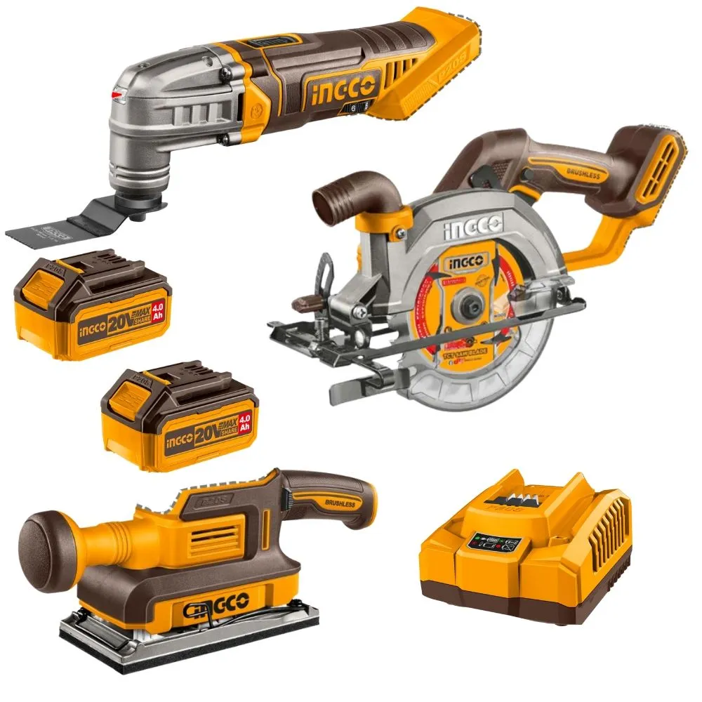 Ingco - Cordless Multi Tool, Saw & Sander Kit with 2 x Batteries & Charger