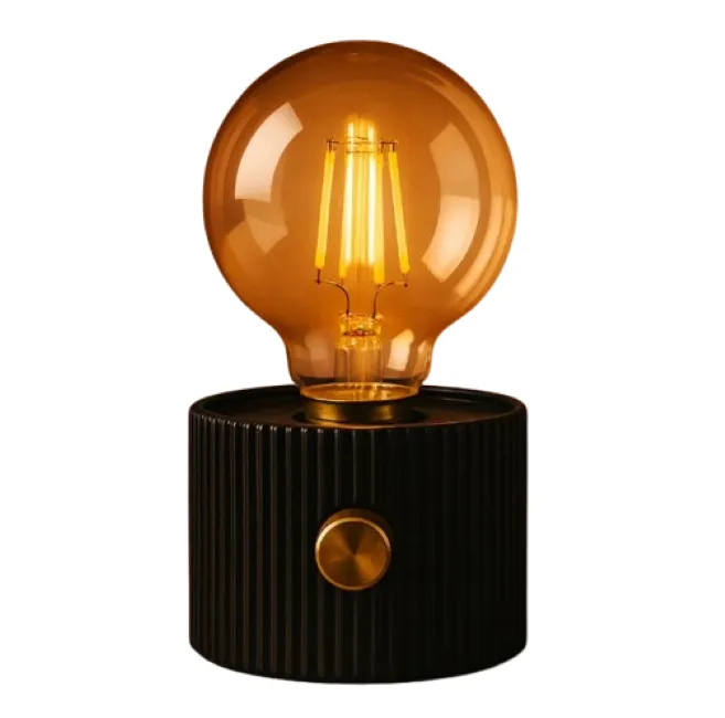 SamMag Biz Modern Table Lamp with Dimmable Knob - Warm LED Bulb Included - Black