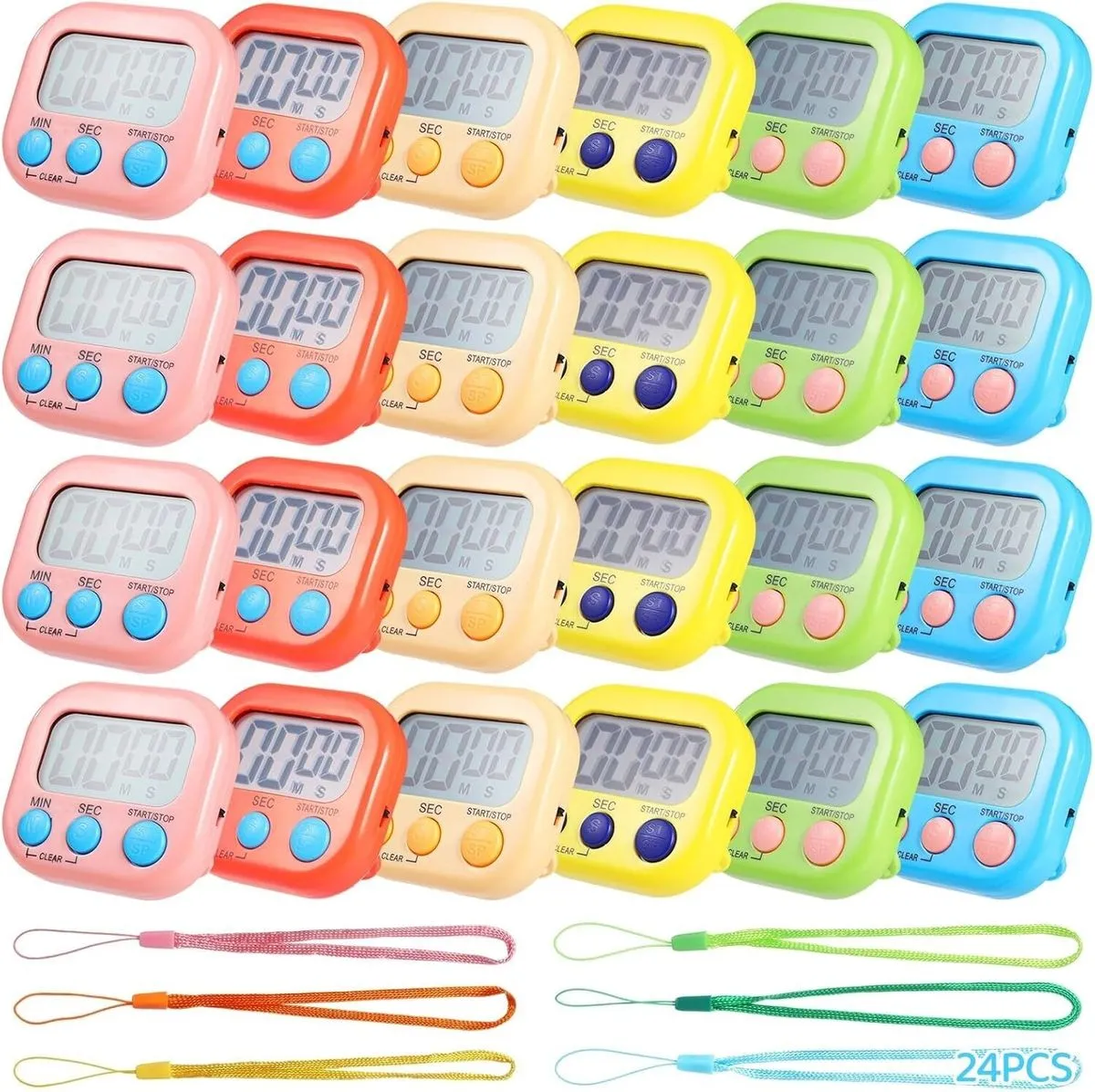 24-Pack Classroom Timers with Magnetic Backing, Loud Sound, Large LCD