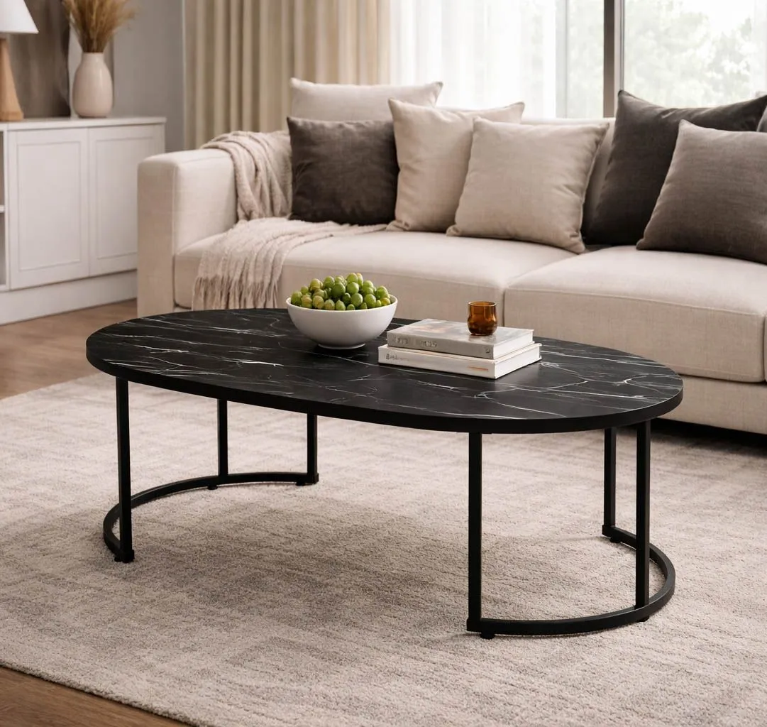 Coffee Table Wooden Center Table Side Table End Table Faux Marble Top