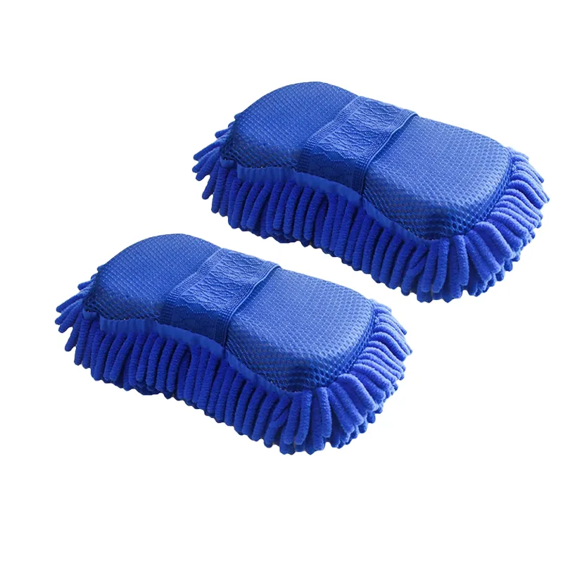 2Pieces Microfiber Car Washing Sponges With Wrist Straps (Blue)