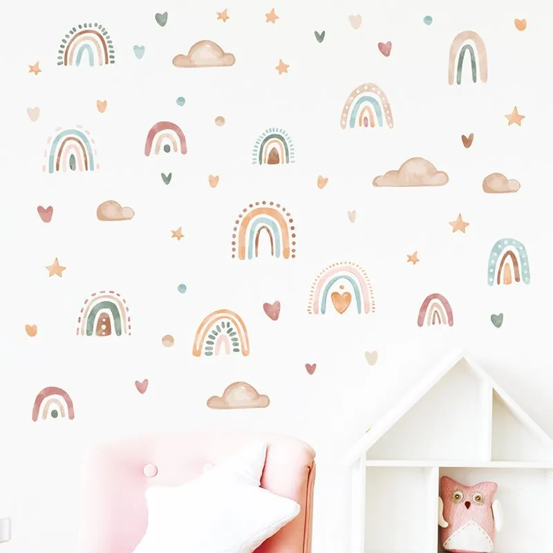 Cartoon Rainbow With Heart Nursery Sticker Wall Decor Baby Girl Boy Room